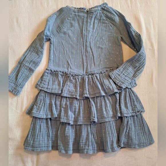 Mini Boden girls 5-6 years light blue with gold star tiered fully lined dress, - Picture 3 of 6